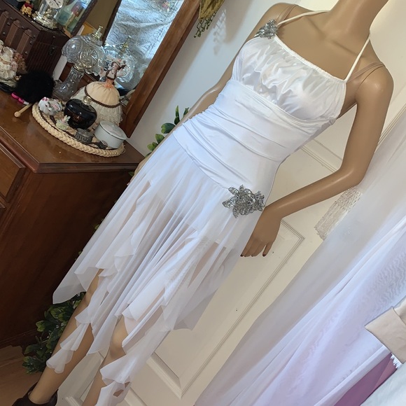 White spandex BALLET DANCE romper sheer shark bite hankie hem fairy costume S - Picture 8 of 17